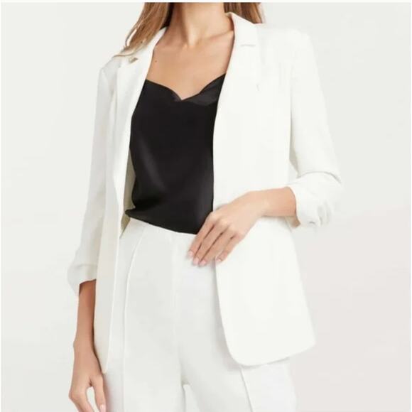 CINQ A SEPT Khloe Crepe Ruched Blazer Ivory Womens 6 Minimalist Business Suit - Picture 1 of 12